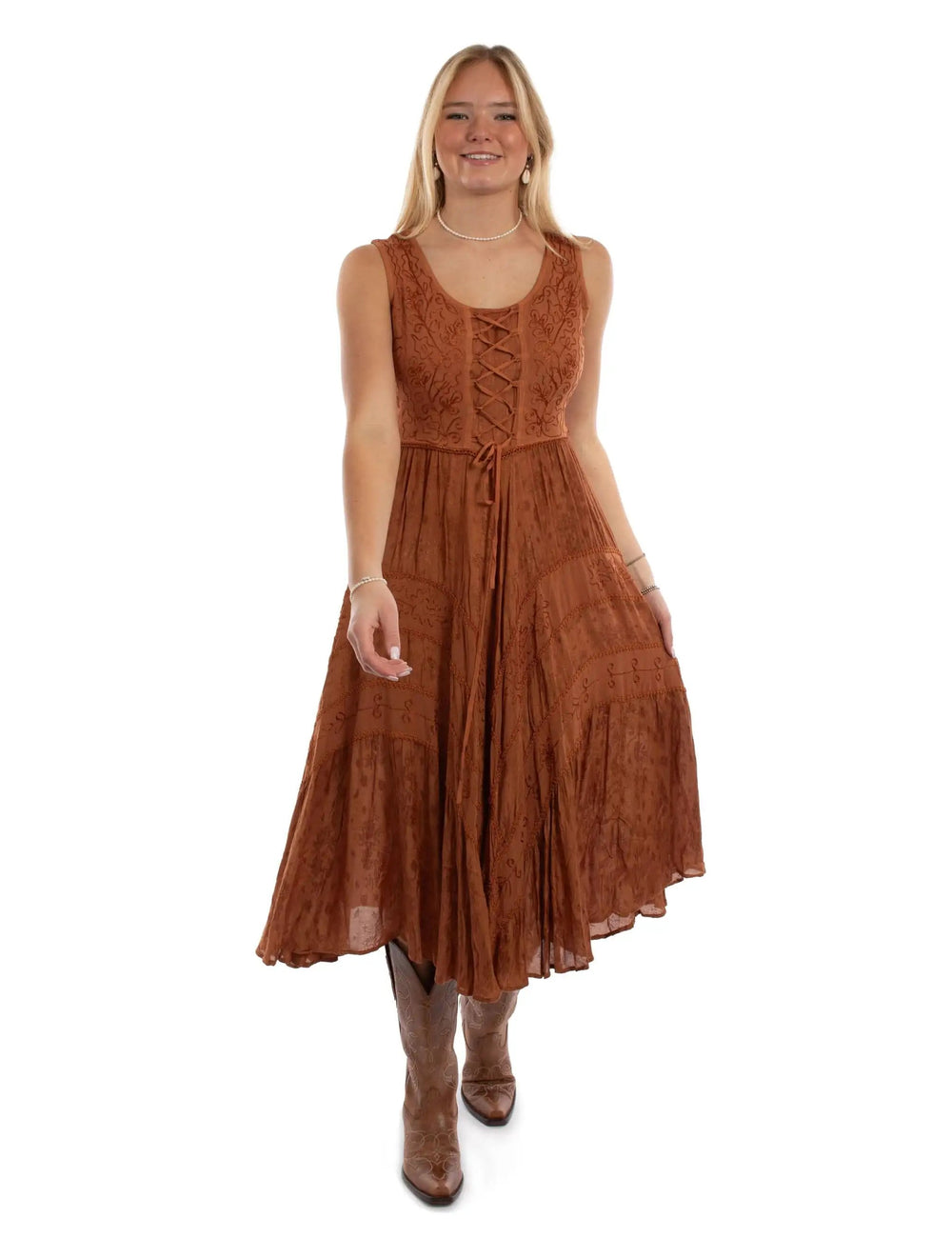 Honey Creek Rust Lace Front Dress - Scully Leather