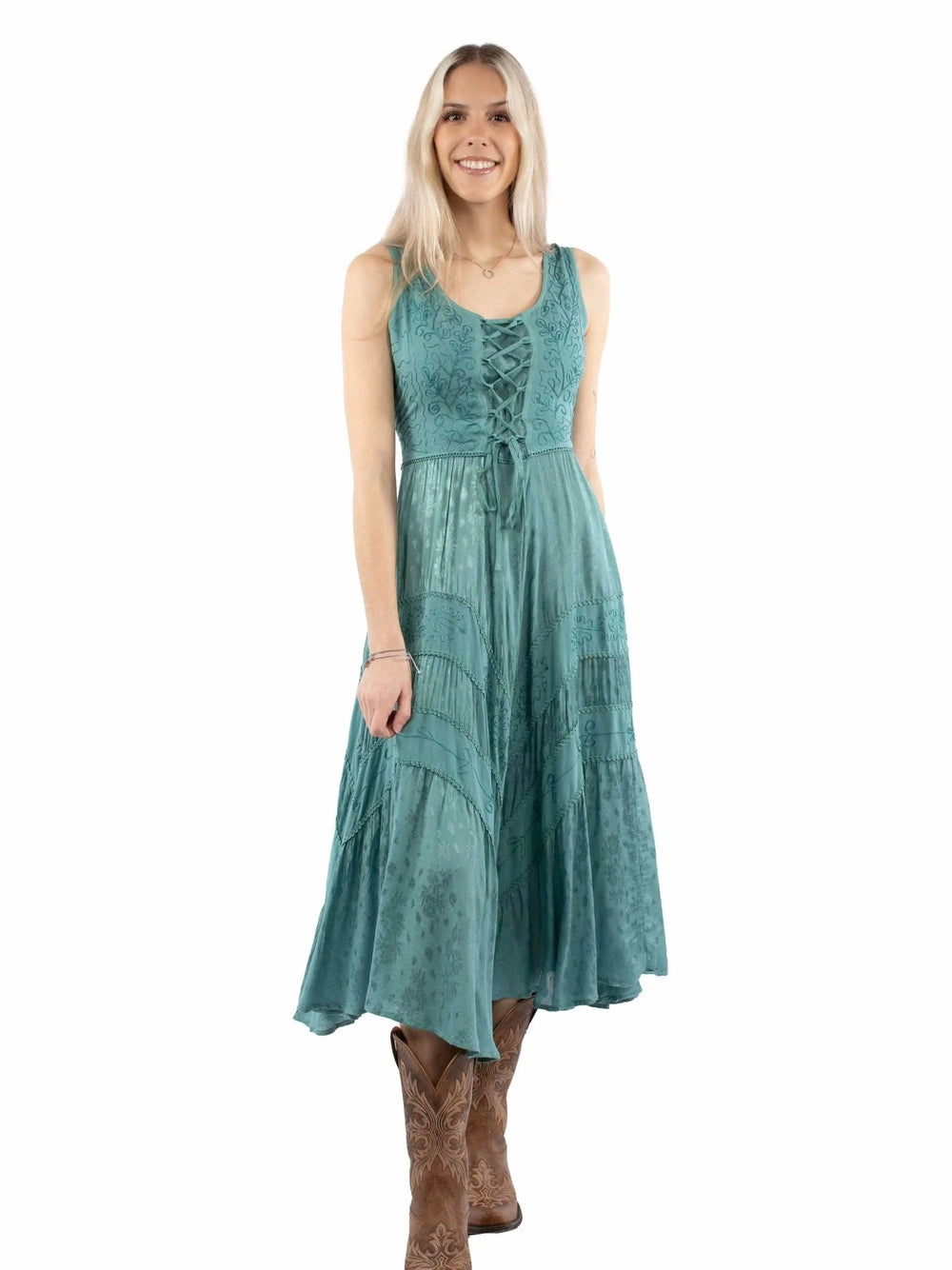 Honey Creek 100% rayon Teal Lace front dress - Scully Leather