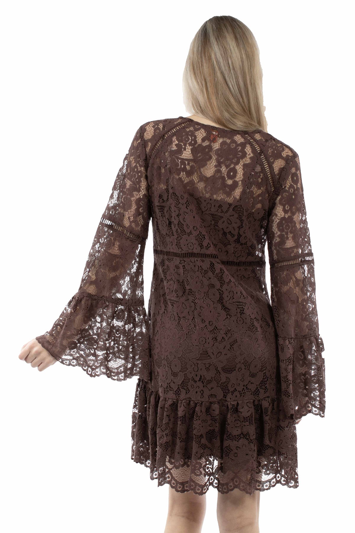 Scully Chocolate Lace Dress W/Flare Sleeves