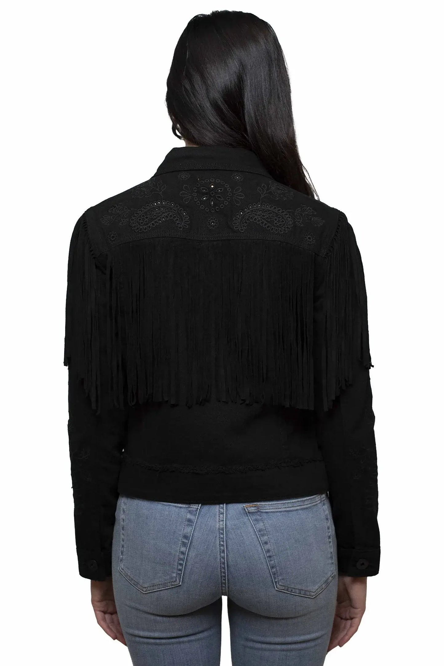Scully Leather 80% Cotton 18% Rayon 2% Elastic Black Fringe Jacket W/Emb. Crochet - Scully Leather - Flyclothing LLC