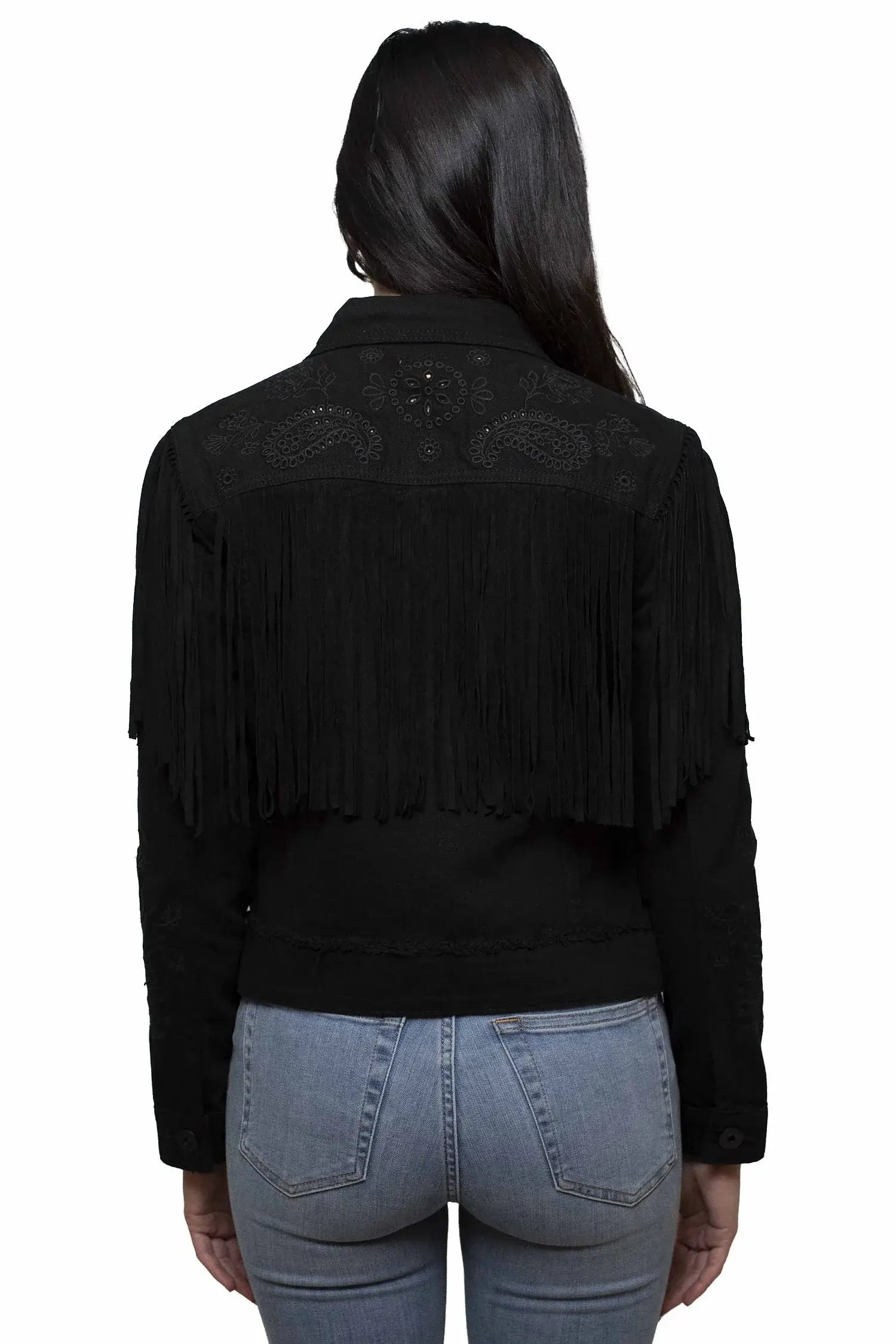 Scully Leather 80% Cotton 18% Rayon 2% Elastic Black Fringe Jacket W/Emb. Crochet - Scully Leather - Flyclothing LLC