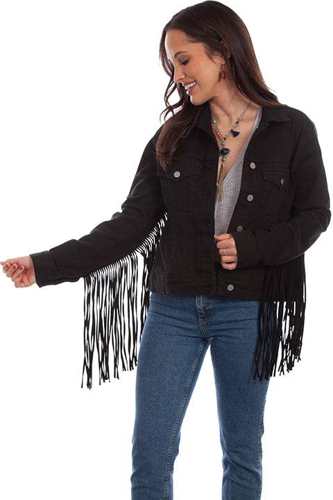Scully Leather Black Denim Jacket W/Denim Fringe - Scully Leather