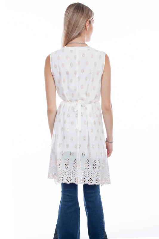 Honey creek ivory emb. Tie back tunic - Scully Leather