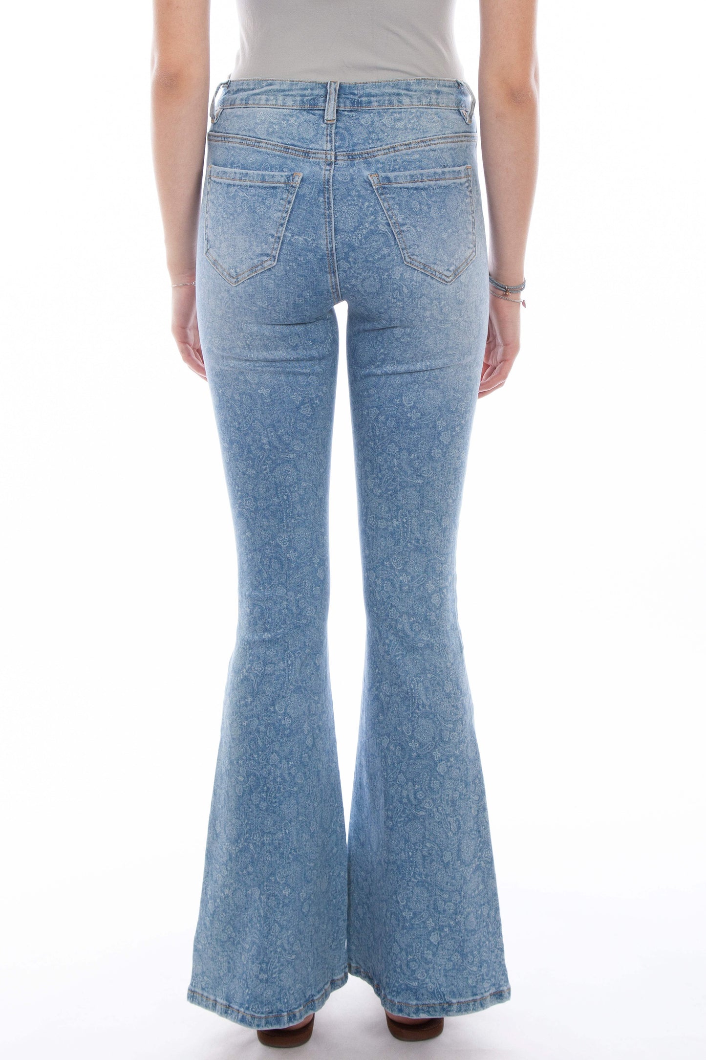 Honey creek blue bell bottom pants w/paisley print - Scully Leather - Flyclothing LLC