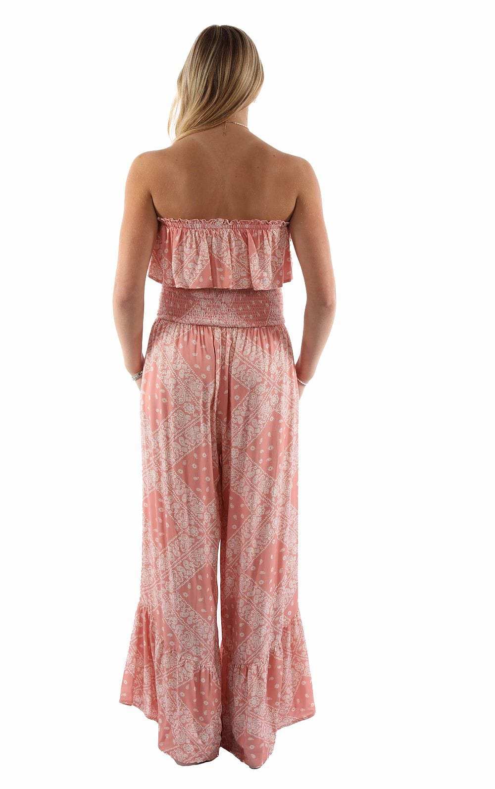 Honey creek dusty pink bandana print jumpsuit ruffle top - Scully Leather - Flyclothing LLC