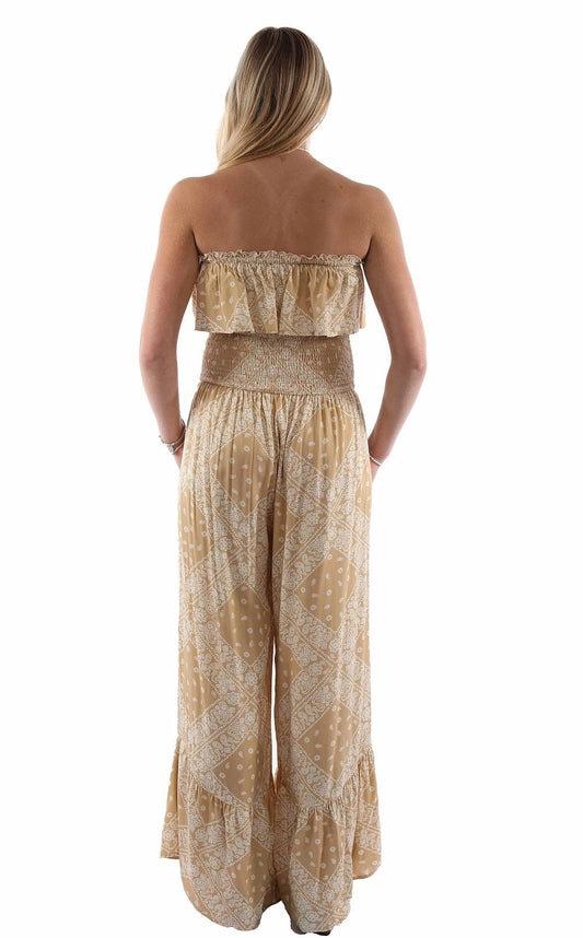 Honey creek toffee bandana print jumpsuit ruffle top - Scully Leather