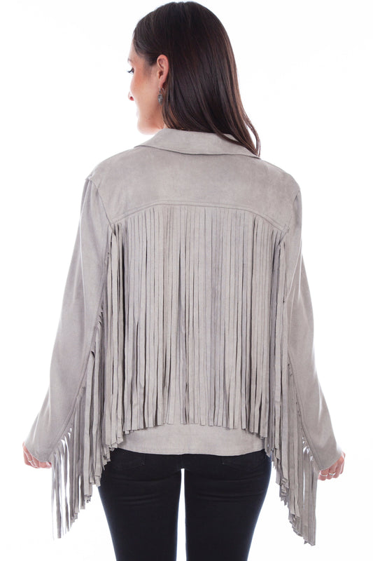 Honey creek light grey ultra suede fringe jacket - Scully Leather
