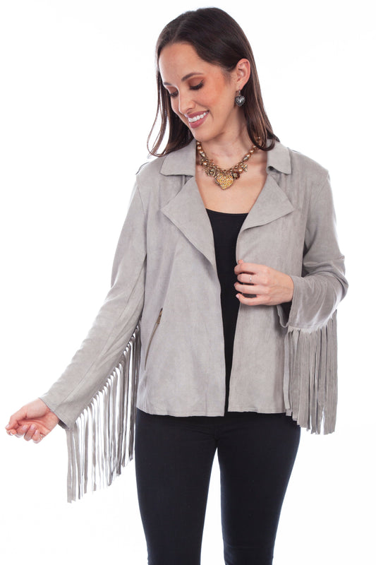 Honey creek light grey ultra suede fringe jacket - Scully Leather