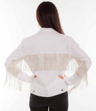 Scully Leather White Denim Jacket W/Rhinestone Fringe - Scully Leather