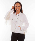 Scully Leather White Denim Jacket W/Rhinestone Fringe - Scully Leather