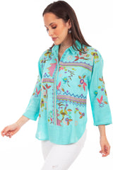 Honey creek turquoise double gauze emb. Blouse - Scully Leather