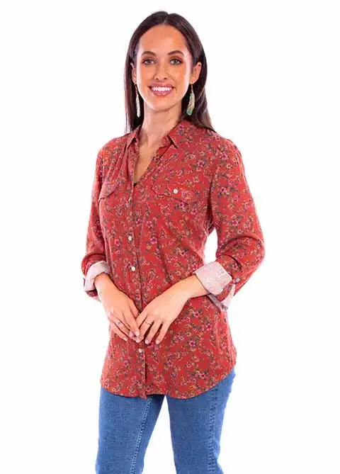 Scully Leather Rust Printed Ditsy Floral Top - Scully Leather - Flyclothing LLC
