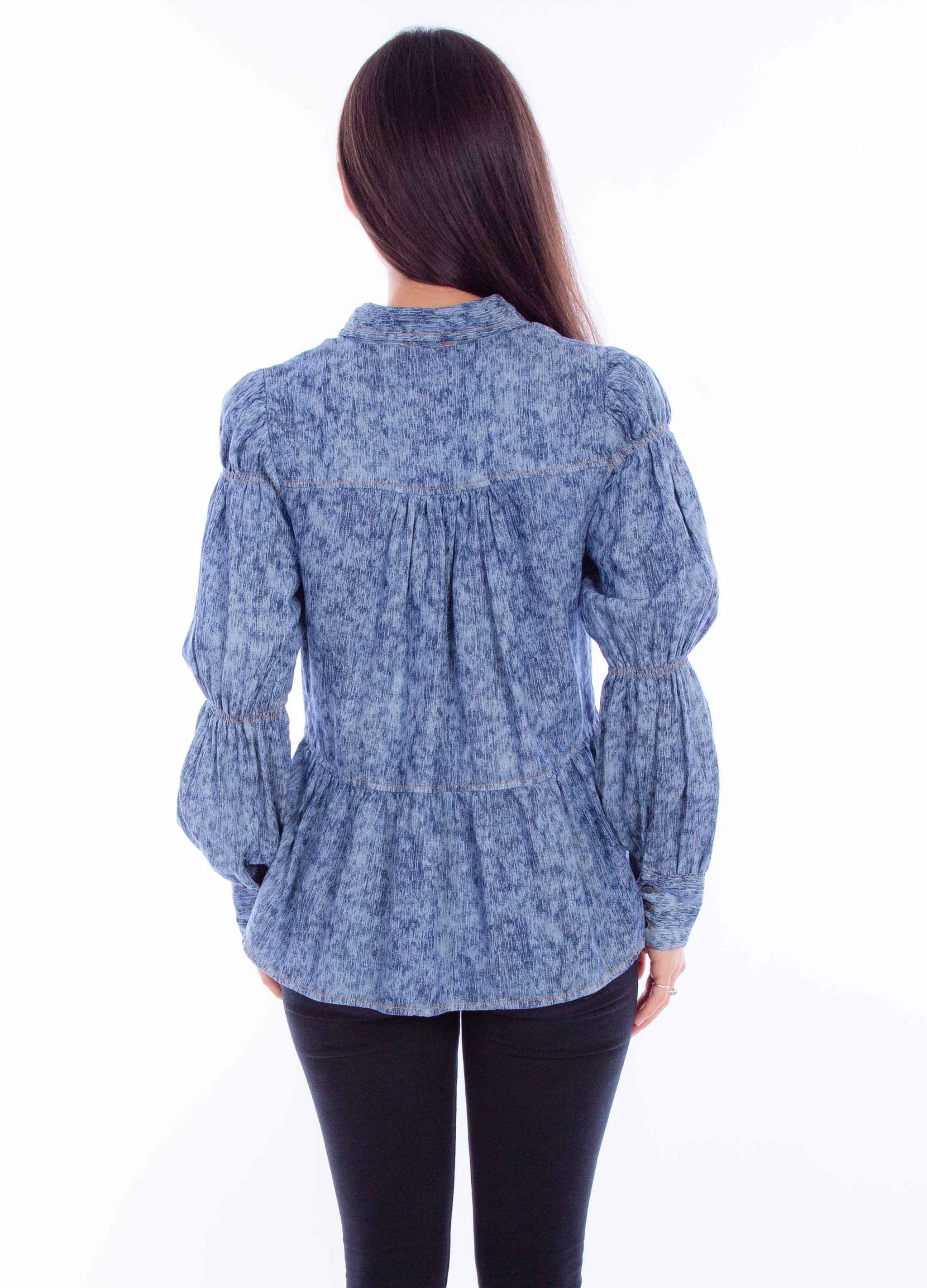 Honey creek blue tiered shirt w/smock tier sleeve - Scully Leather - Flyclothing LLC