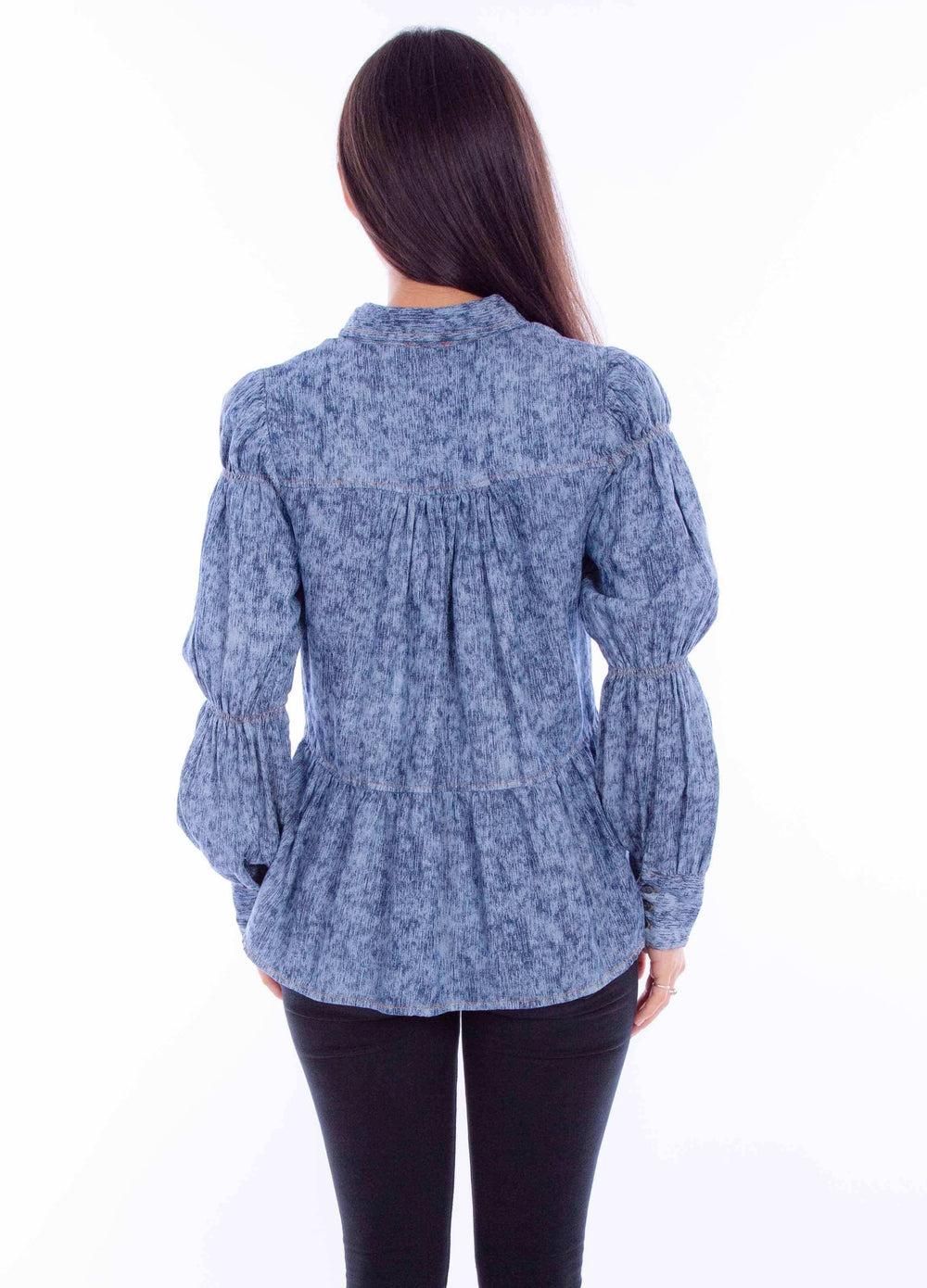Honey creek blue tiered shirt w/smock tier sleeve - Scully Leather - Flyclothing LLC