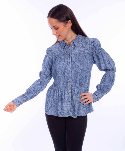 Honey creek blue tiered shirt w/smock tier sleeve - Scully Leather - Flyclothing LLC