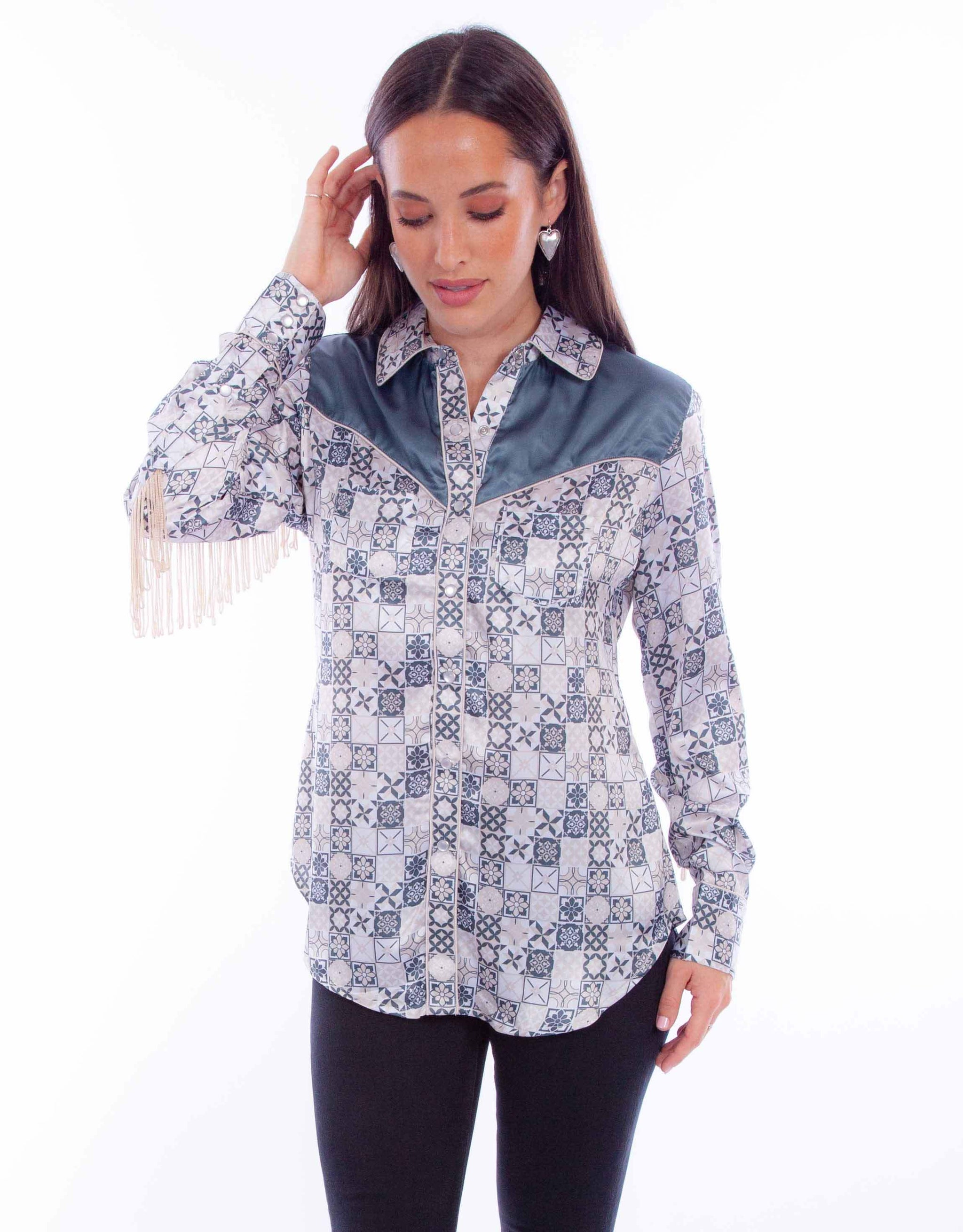 Scully Leather Honey Creek Print Blouse W/Back Fringe - Scully Leather - Flyclothing LLC