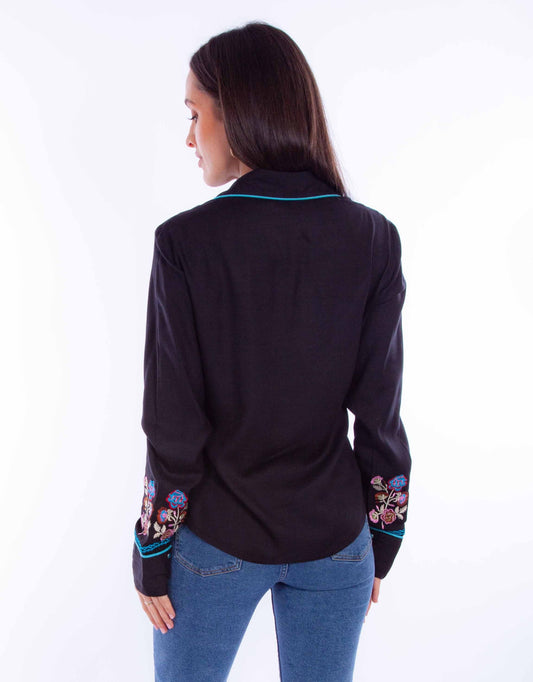 Honey creek black-turquoise floral emb top w/turq piping - Scully Leather