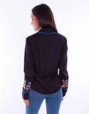 Honey creek black-turquoise floral emb top w/turq piping - Scully Leather