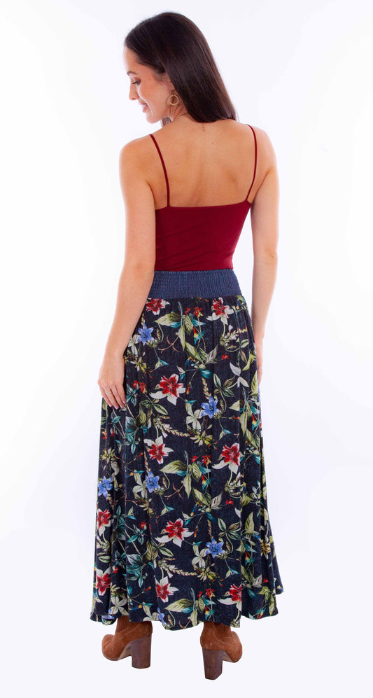 Honey creek black wrap skirt w/denim waist band tie - Scully Leather