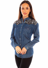 Scully Leather Womens Denim Western Button-Down Shirt