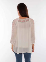 Scully Leather Ivory Tie Front Pull Over Emb Blouse - Scully Leather - Flyclothing LLC