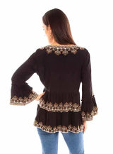 Scully Leather Black Pullover Emb. Ruffle Blouse - Scully Leather - Flyclothing LLC