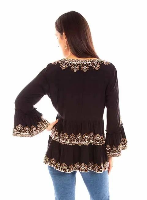 Scully Leather Black Pullover Emb. Ruffle Blouse - Scully Leather - Flyclothing LLC