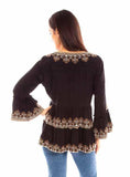 Scully Leather Black Pullover Emb. Ruffle Blouse - Scully Leather - Flyclothing LLC