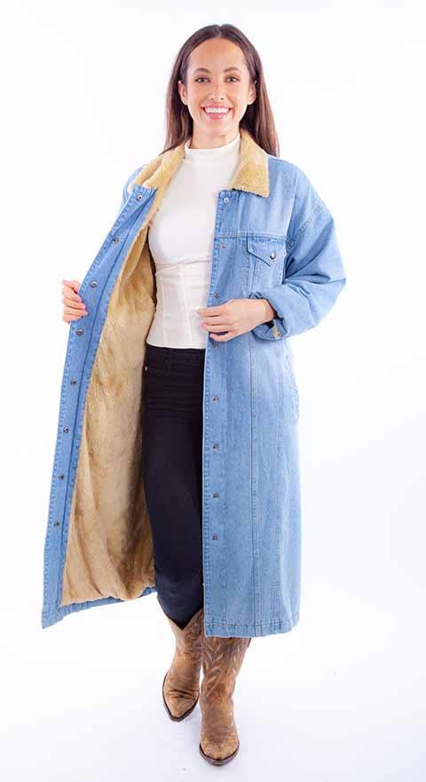 Scully Leather Denim Long Denim Jacket W/Sherpa Lining