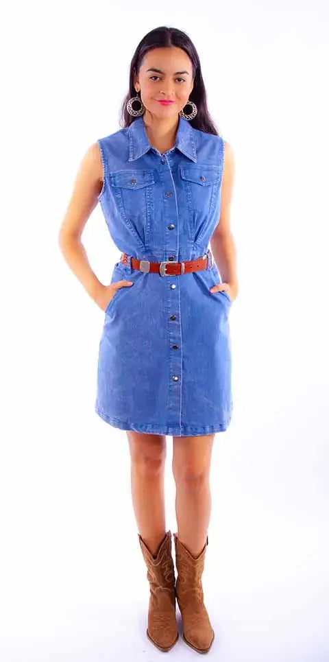 Scully Leather Blue Sleeveless Denim Dress - Scully Leather - Flyclothing LLC
