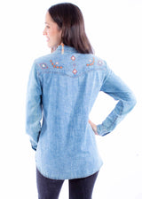 Scully Leather Honey Creek Acid Wash Blouse W/Emb Yokes - Scully Leather - Flyclothing LLC