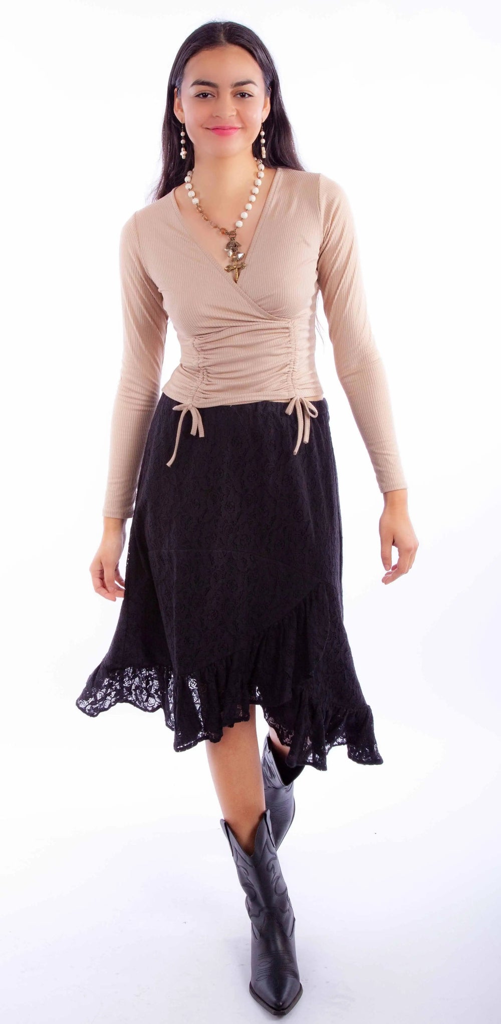 Scully Leather Black Lace Skirt W/Ruffle Bottom - Scully Leather