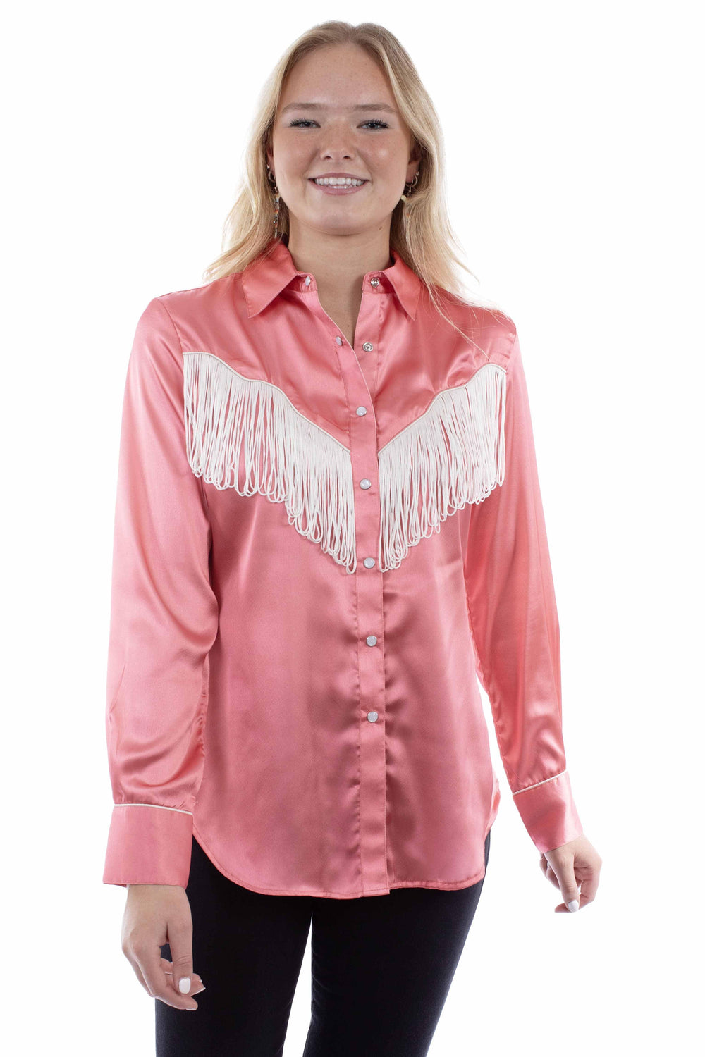Scully Leather Honey Creek Solid Blouse With Piping/Fringe - Scully Leather