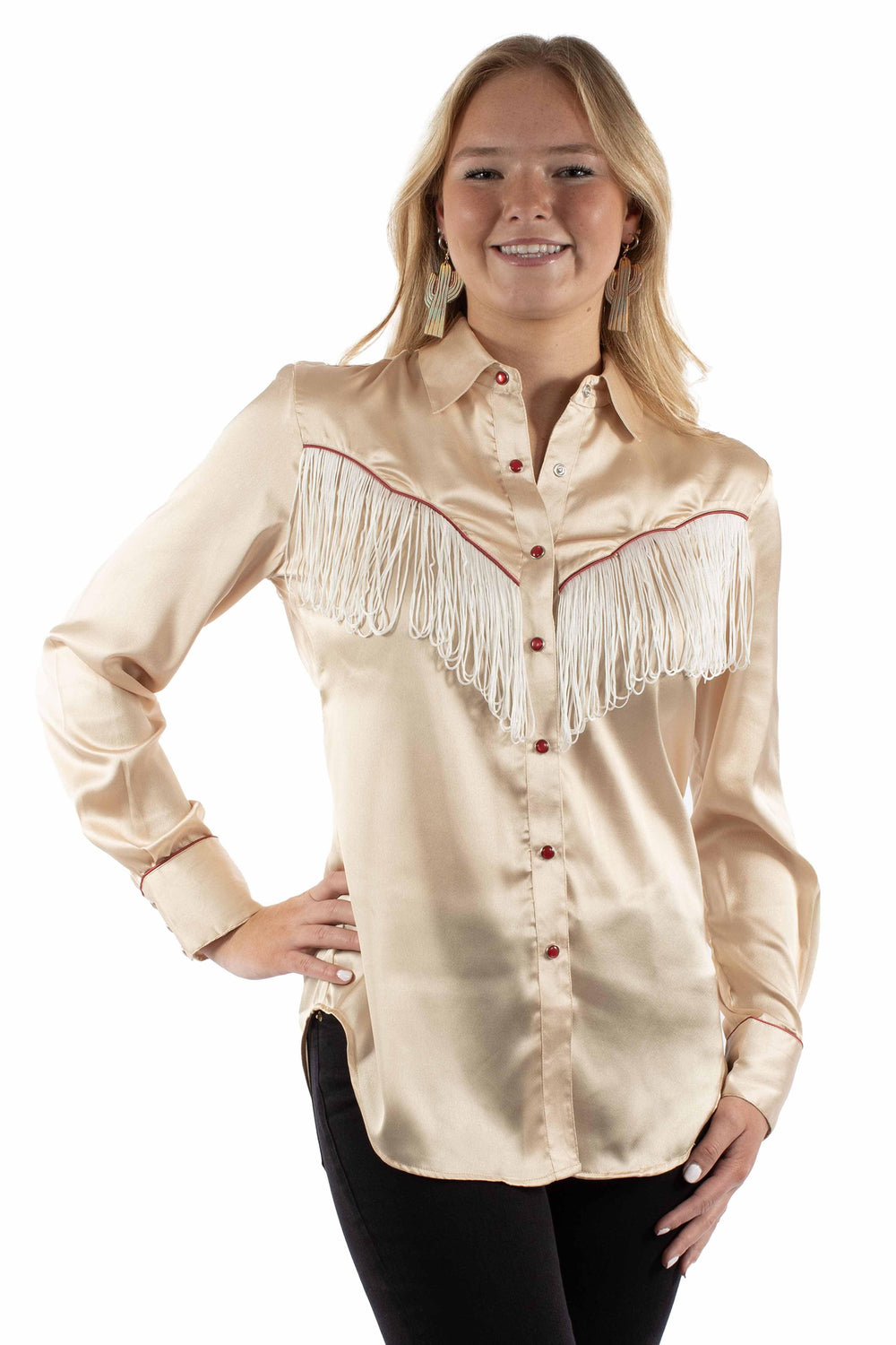 Scully Leather Honey Creek Solid Blouse With Piping/Fringe - Scully Leather