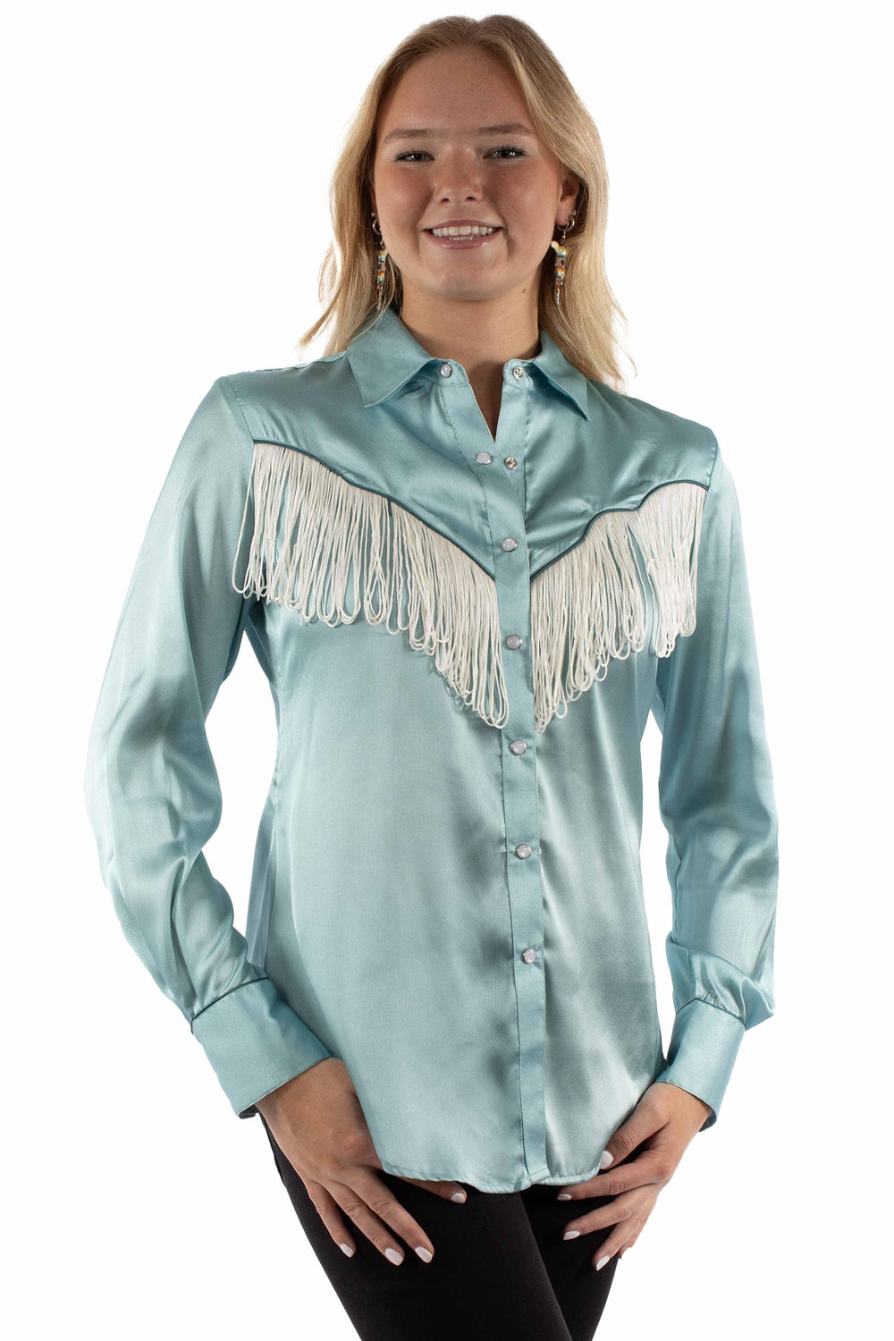 Scully Leather Honey Creek Solid Blouse With Piping/Fringe - Scully Leather