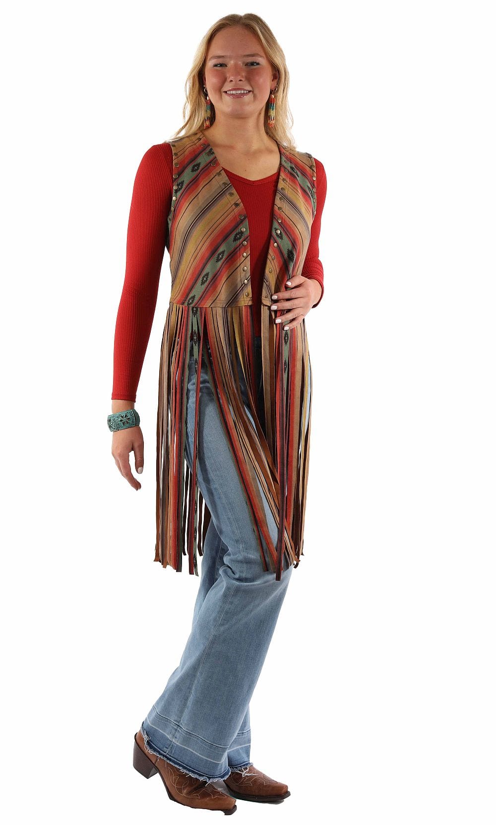 Honey creek serape short serape vest w/long fringe - Scully Leather