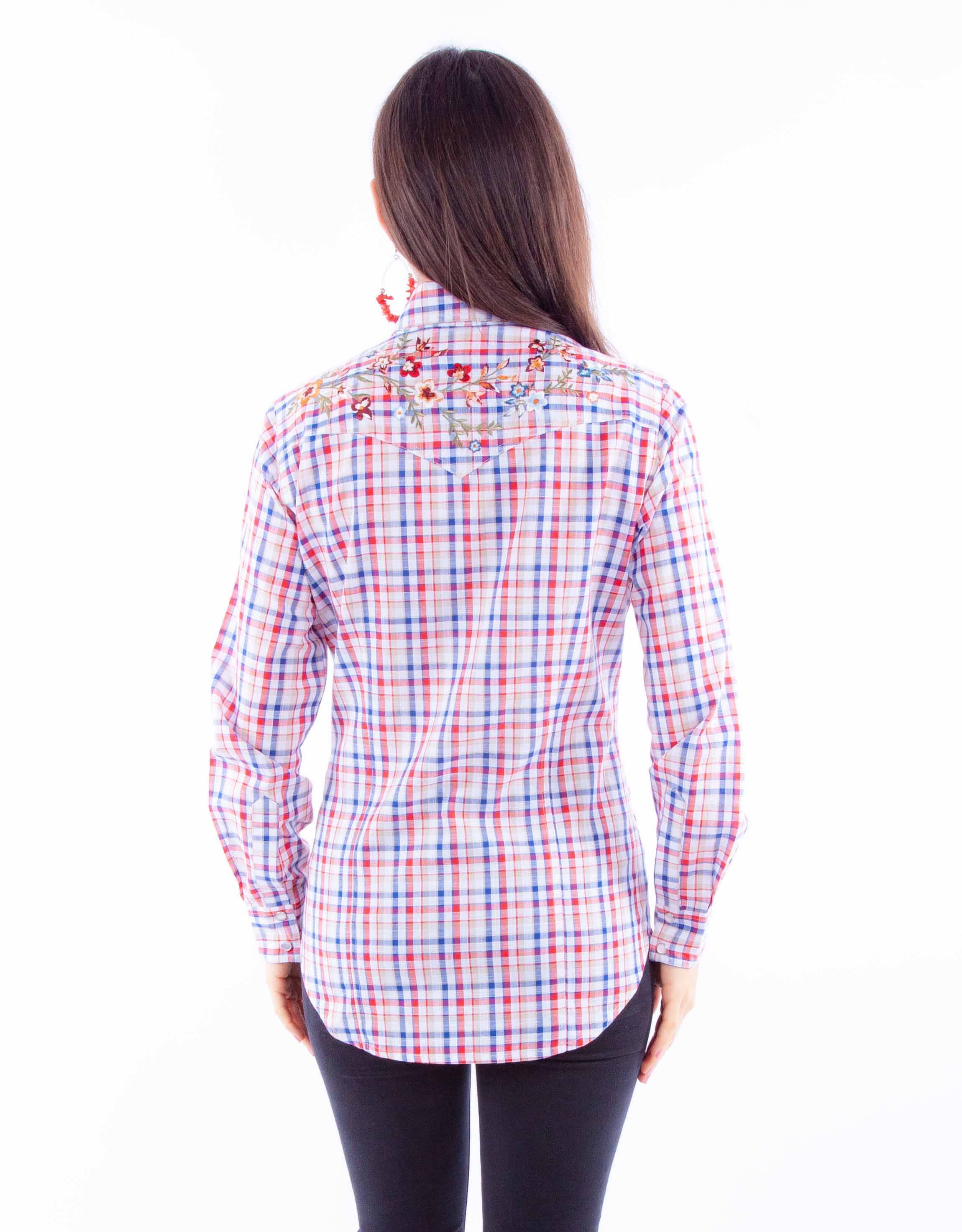 Honey creek red white & blue vintage y/d check top w/embroidery - Scully Leather