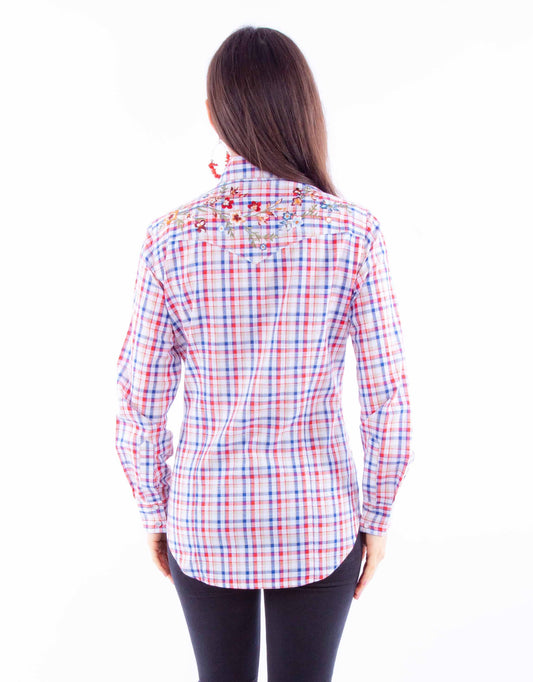 Honey creek red white & blue vintage y/d check top w/embroidery - Scully Leather