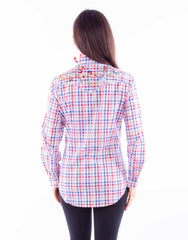 Honey creek red white & blue vintage y/d check top w/embroidery - Scully Leather