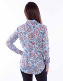 honey creek blue 100% rayon paisley western blouse - Scully Leather