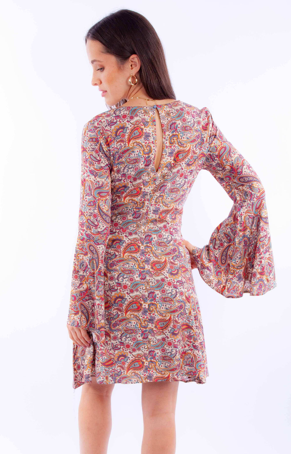 Honey creek tan paisley print dress w/bell sleeves - Scully Leather - Flyclothing LLC