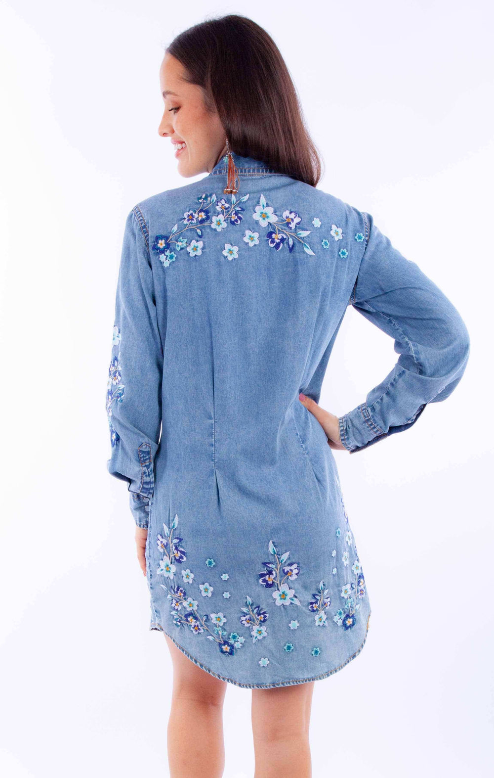 Honey creek light blue floral emb. Dress - Scully Leather - Flyclothing LLC