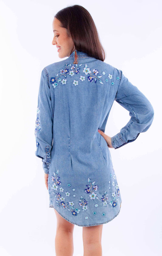 Honey creek light blue floral emb. Dress - Scully Leather - Flyclothing LLC