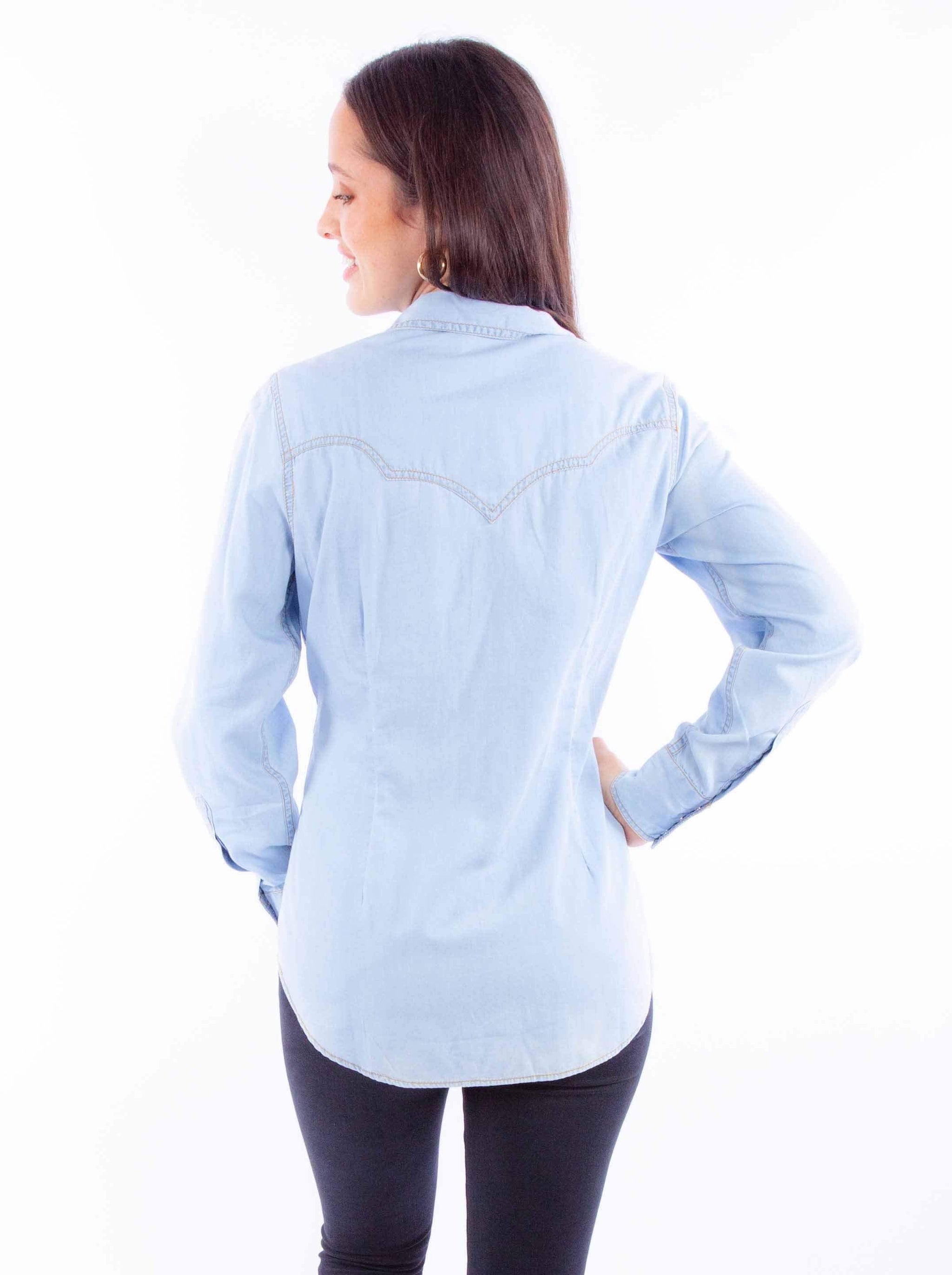 Honey creek light blue lady western top - Scully Leather - Flyclothing LLC