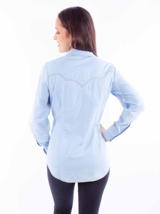 Honey creek light blue lady western top - Scully Leather