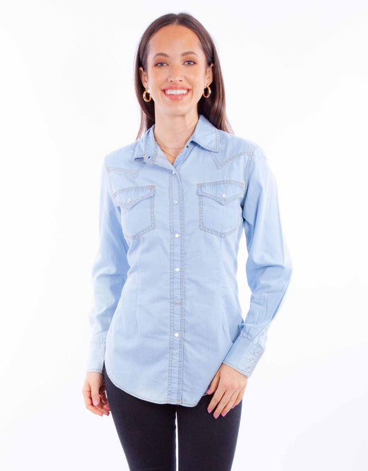 Honey creek light blue lady western top - Scully Leather