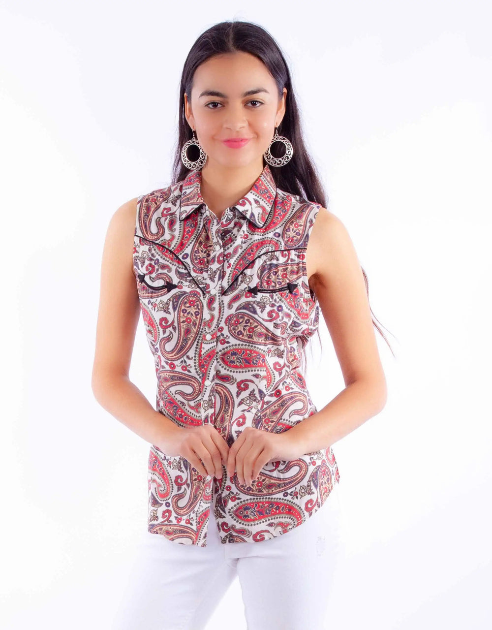 Scully Leather Red S/L Paisley Western Top - Scully Leather