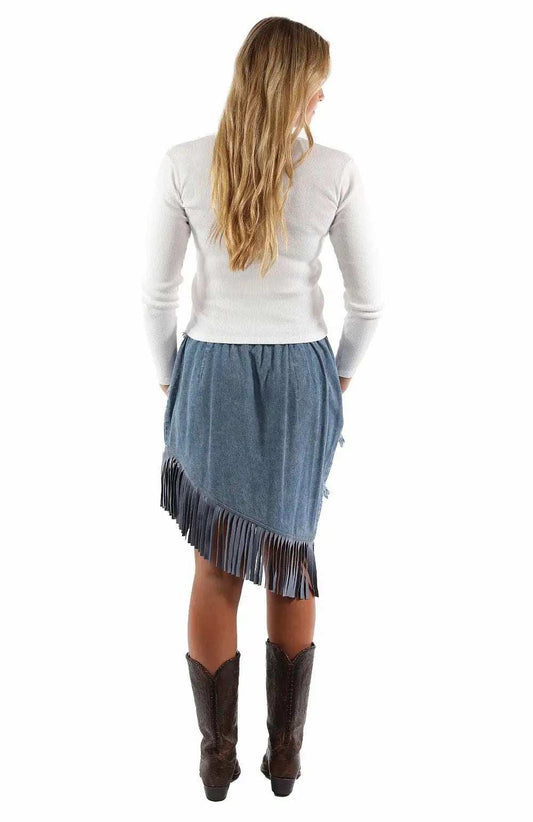Scully Leather Blue Fringe Trim Skirt - Scully Leather - Flyclothing LLC