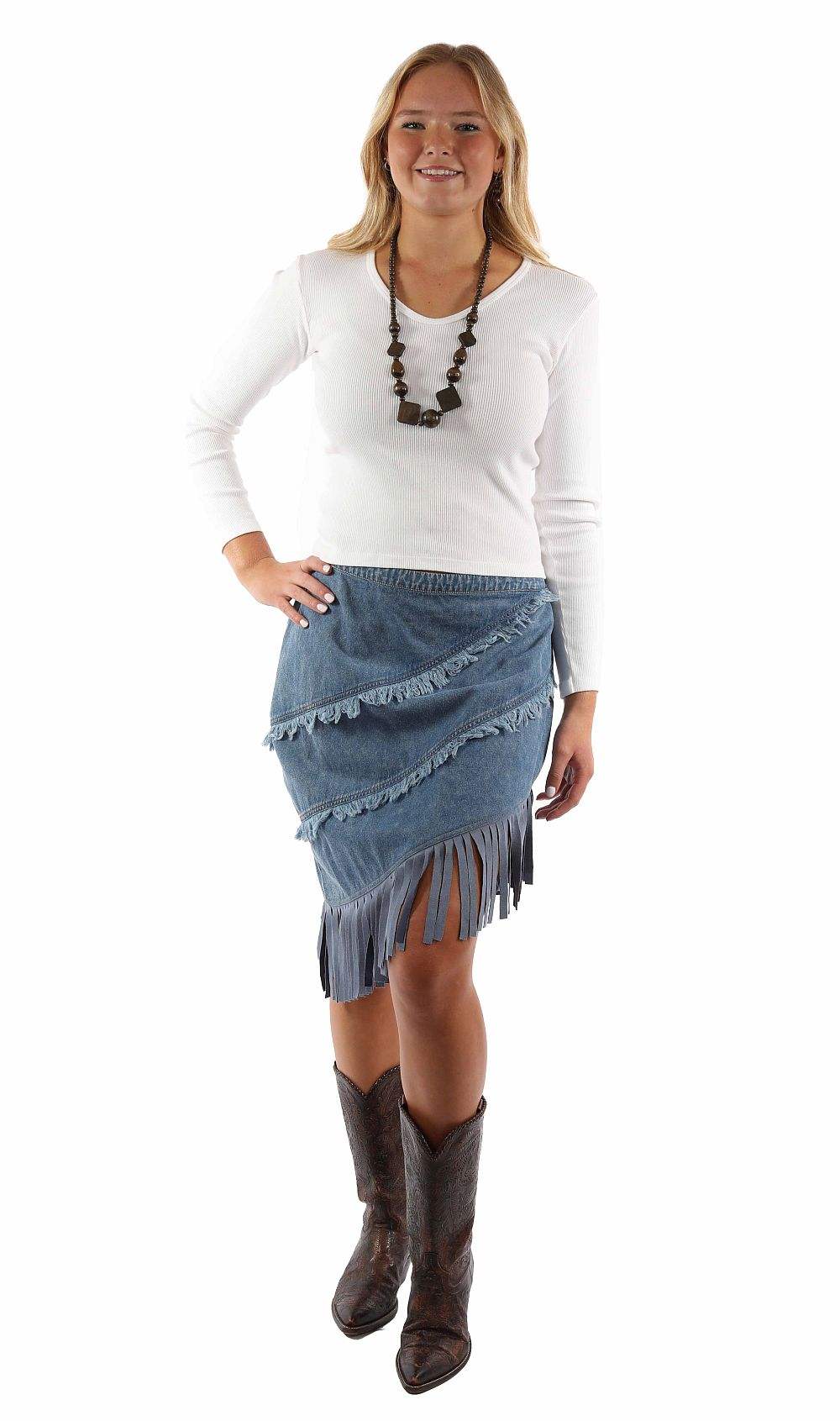Scully Leather Blue Fringe Trim Skirt - Scully Leather - Flyclothing LLC