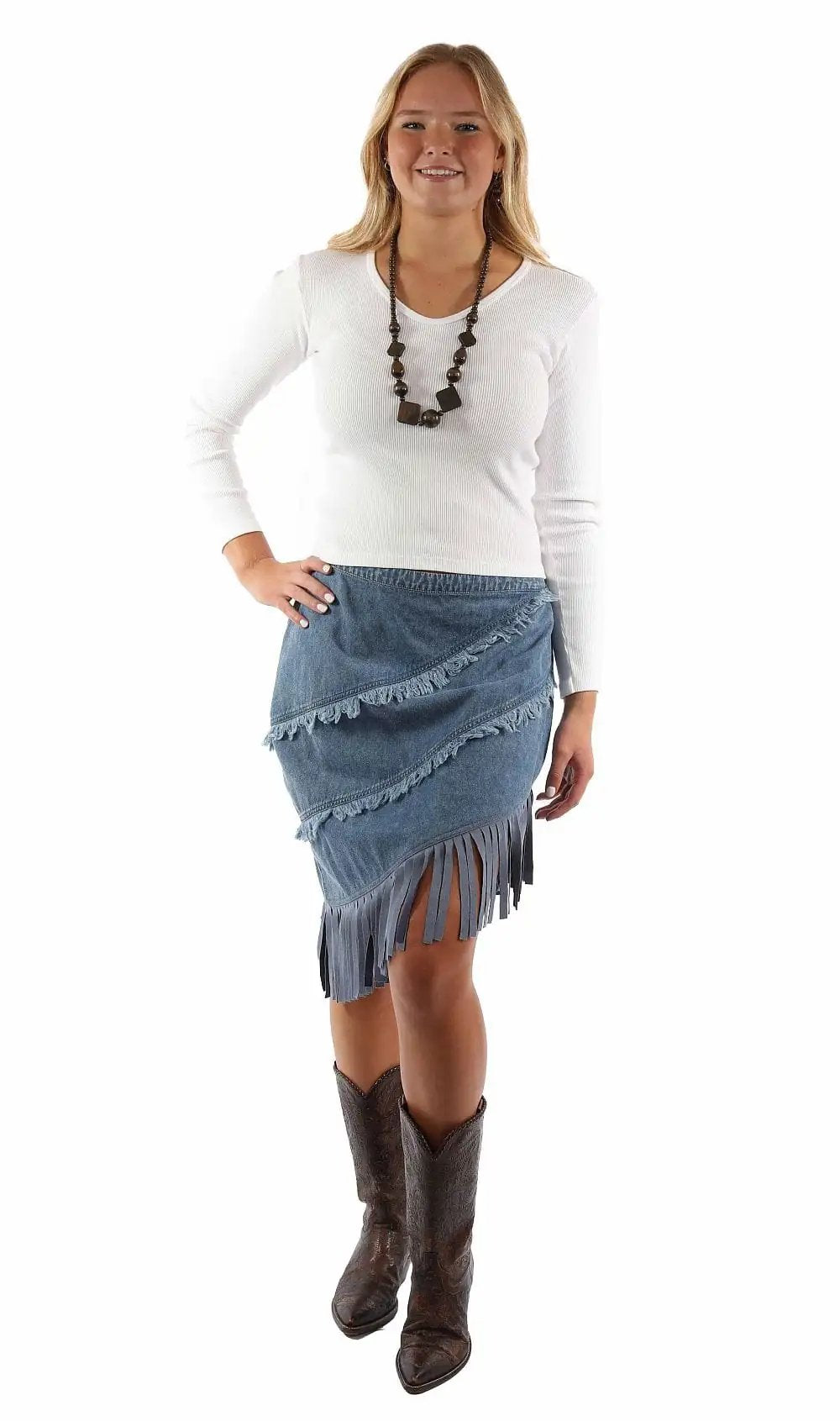 Scully Leather Blue Fringe Trim Skirt - Scully Leather